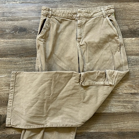 Zara Pants - Zara Women’s Wide Leg High Rise Carpenter Cargo Utilitarian Pants Green Brown